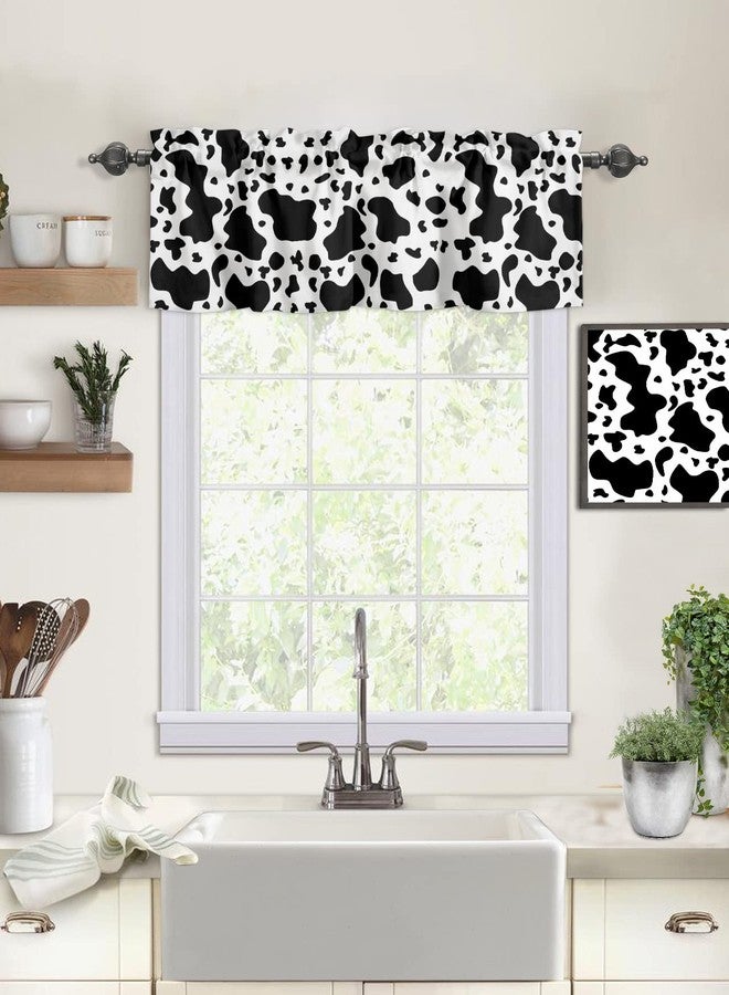 LooPoP Cow Print Valance Black and White Window Curtain Valances for Kitchen Half Cafe Short Topper Treatment Rod Pocket Panel Window Shades 18x54 Inch - Image 2